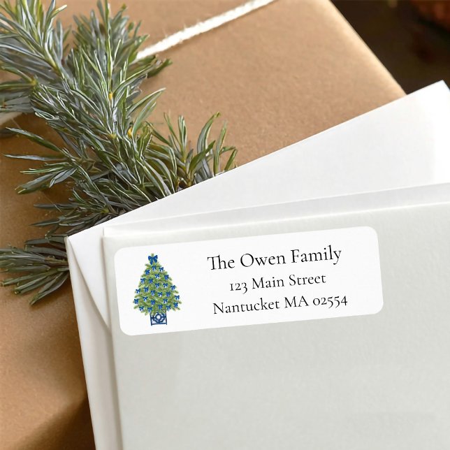 Returadressen Chinoiserie Julgran Burk Returadress Etikett (chinoiserie christmas tree return address label)
