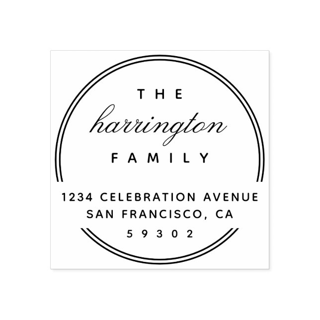 Returadressen Circular Gräns Script Family Stämpel (Tryck)