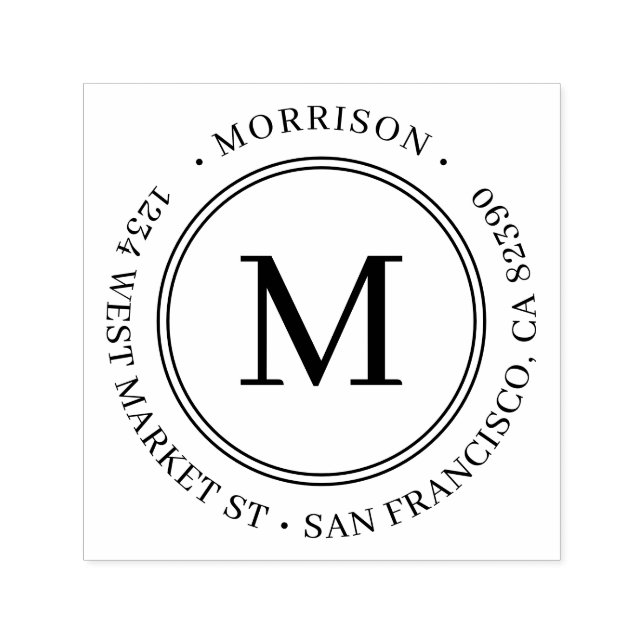 Returadressen Classy Round Monogram Family Namn Självfärgande Stämpel (Design)