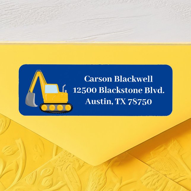 Returadressen Construction Fordon Boys Blue Kids Returadress Etikett (Skapare uppladdad)