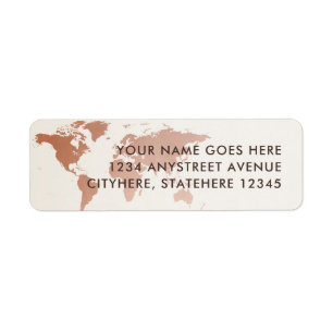 Returadressen Copper Terracotta Tan World Map Returadress Etikett