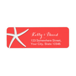 Returadressen Coral Red Starfish Beach Wedding Returadress Etikett