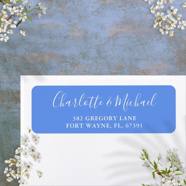 Returadressen CornBlå modern skript Returadress Etikett (Cornflower Blue Modern Script Return Address Label)