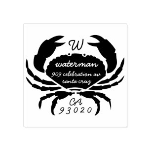 Returadressen Crab Monogram Family Namn-skript Stämpel