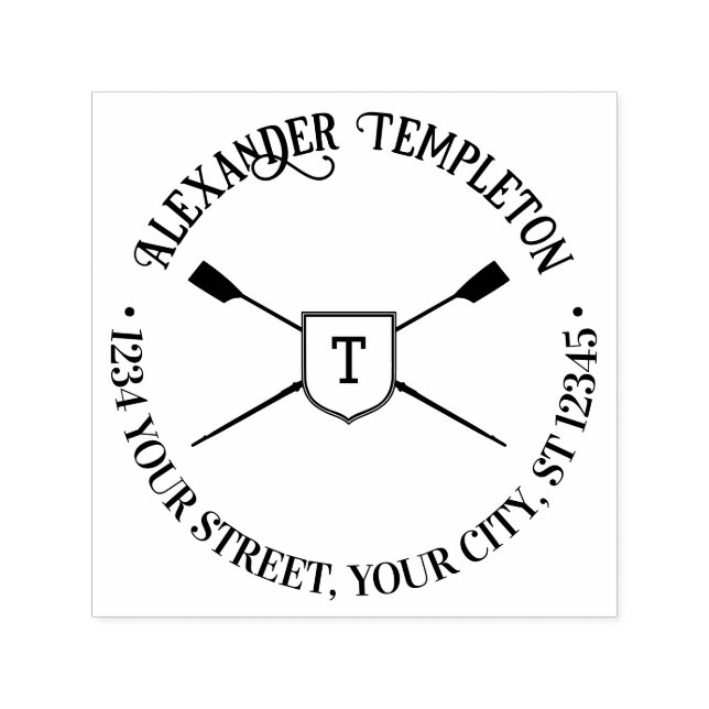 Returadressen Crossed Rwing Blades Monogram Namn Självfärgande Stämpel (Design)