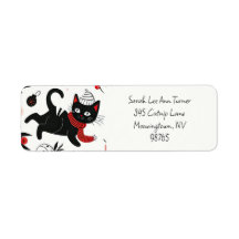 Returadressen Cute Black Cat Retro-jul