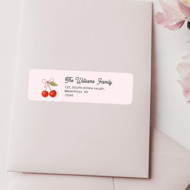 Returadressen Cute Cherry Bow Coquette Returadress Etikett (Cute Cherry Bow Coquette return address Label)
