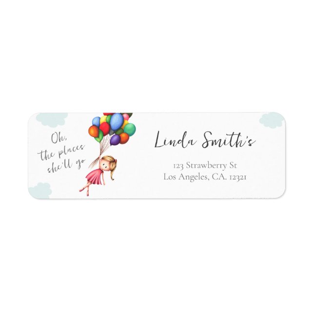 Returadressen Cute Girl Balloons Returadress Etikett (Framsidan)