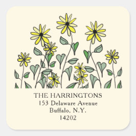Returadressen Cute Gult Wildblommor Roligt Square Fyrkantigt Klistermärke