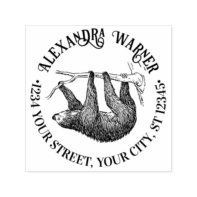 Returadressen Cute Hanging Sloth #2 Namn Självfärgande Stämpel (Design)