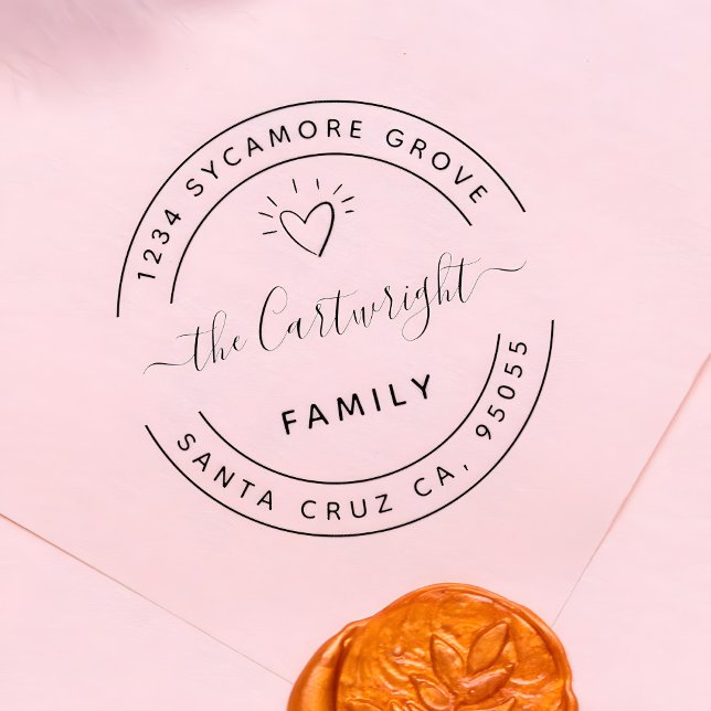 Returadressen Cute Heart & Elegant Script Family Stämpel (Skapare uppladdad)