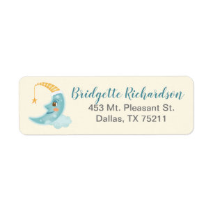 Returadressen Cute Måne Blue Baby Shower Returadress Etikett
