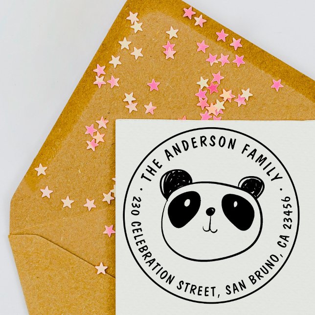 Returadressen Cute Panda Anpassningsbar Family Nam Stämpel (Skapare uppladdad)