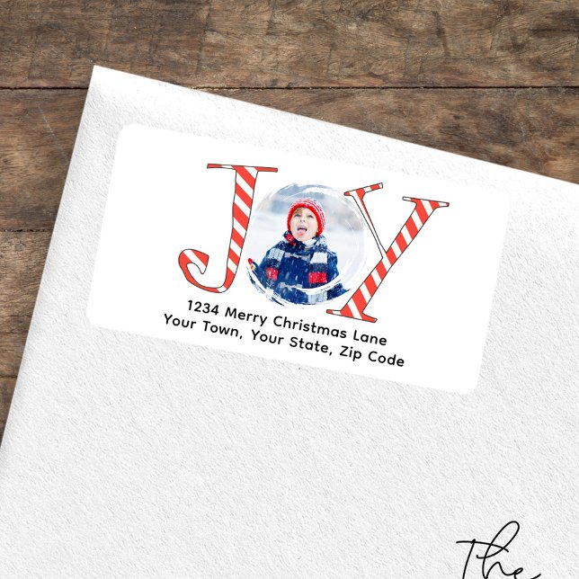 Returadressen Cute Photo jul Adressetikett (Joy cute photo typography design return address label. )