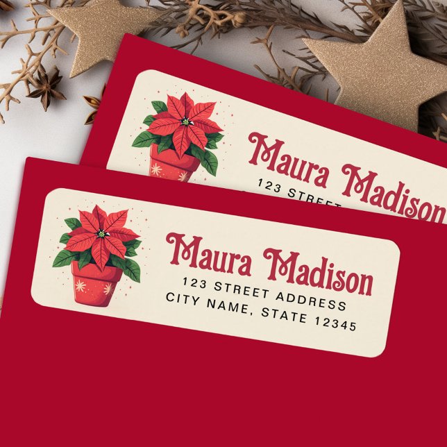 Returadressen Cute poinsettia Jul helgdag Returadress Etikett (Cute poinsettia Christmas holiday return address Label)
