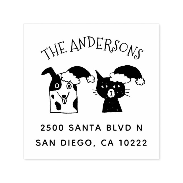 Returadressen Cute Santa Hund och Cat jul Självfärgande Stämpel (Design)