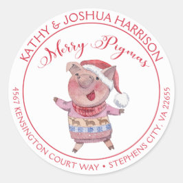 Returadressen Cute Tecknad Gris Merry Pigmas Runt Klistermärke