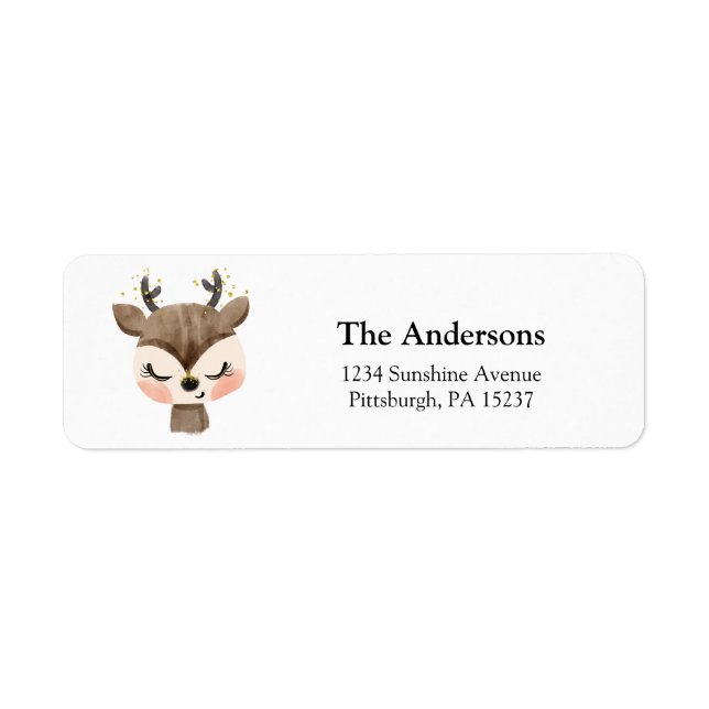 Returadressen Cute Watercolor Reindeer Returadress Etikett (Framsidan)