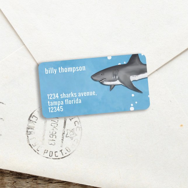 Returadressen Cute Whimsical Blue Ocean Sharks Adressetikett (Skapare uppladdad)
