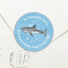 Returadressen Cute Whimsical Blue Ocean Sharks Runt Klistermärke