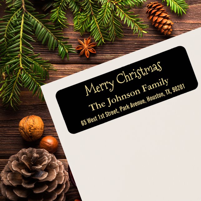 RETURADRESSEN DIY Faux Guld Black God jul Returadress Etikett (DIY Faux Gold Black Merry Christmas Return Address Label)