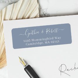 Returadressen Dusty Blue Classy Script Bröllop Returadress Etikett