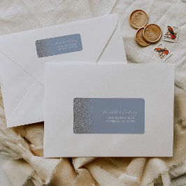 Returadressen Dusty Blue Silver Glitter Bröllop Returadress Etikett