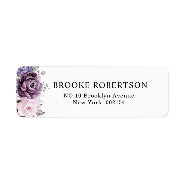 Returadressen Dusty Lila Blooms Returadress Etikett (Framsidan)