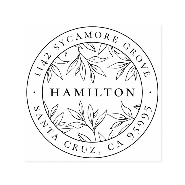 Returadressen elegant Botaniskt Löv Efternamn Självfärgande Stämpel (Design)