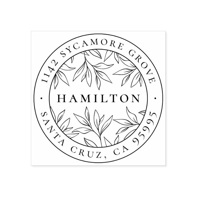 Returadressen elegant Botaniskt Löv Efternamn Stämpel (Tryck)