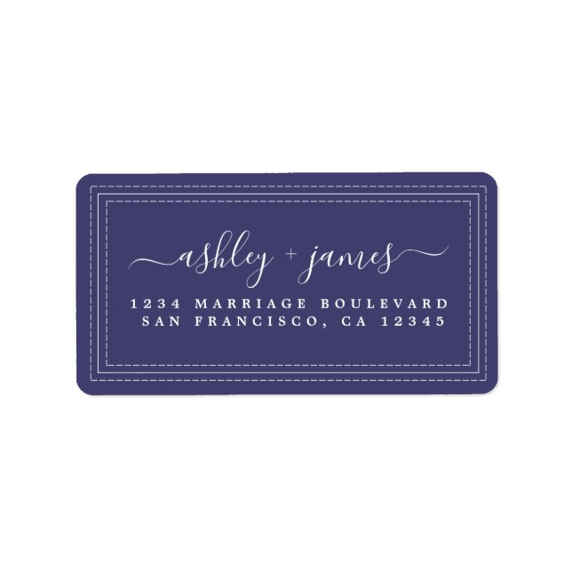 Returadressen elegant Script Navy Blue Bröllop Adressetikett (Framsidan)