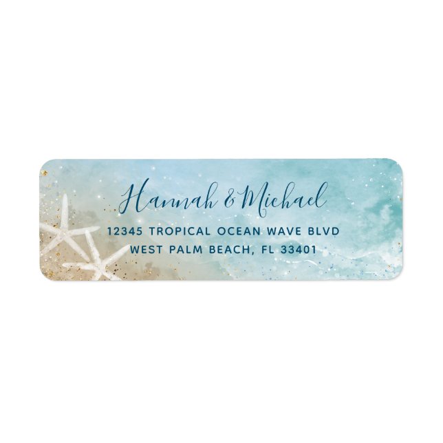 Returadressen elegant Starfish Watercolor Beach Returadress Etikett (Framsidan)