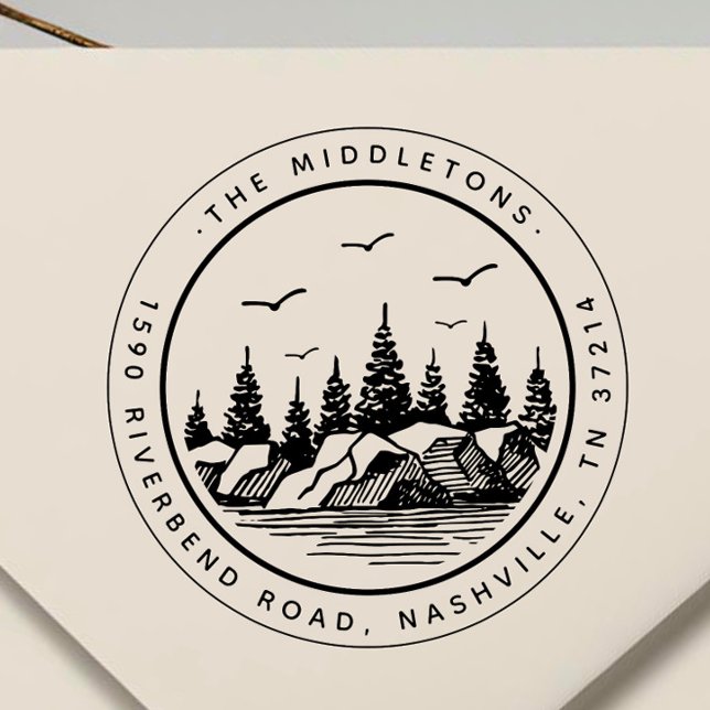 Returadressen elegant, svartvitt liggande stämpel (Skapare uppladdad)