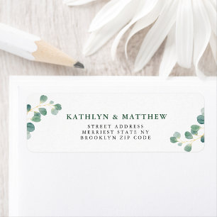 Returadressen Eucalyptus Greenery Elegant bröllop Returadress Etikett