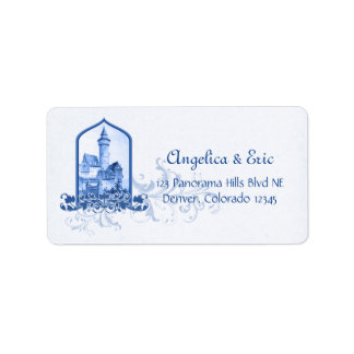 Returadressen Fairytale Royal Blue Castle Bröllop Adressetikett