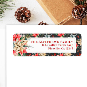 Returadressen Farmhouse Poinsettia Black Rustic Returadress Etikett