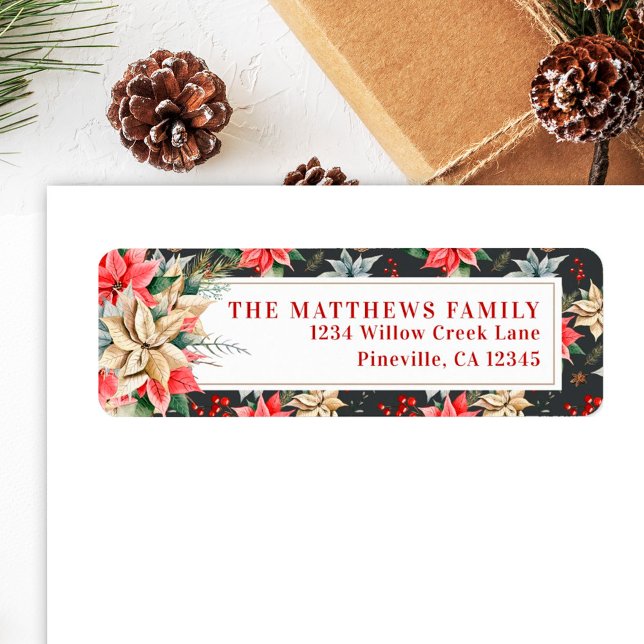 Returadressen Farmhouse Poinsettia Black Rustic Returadress Etikett (Skapare uppladdad)