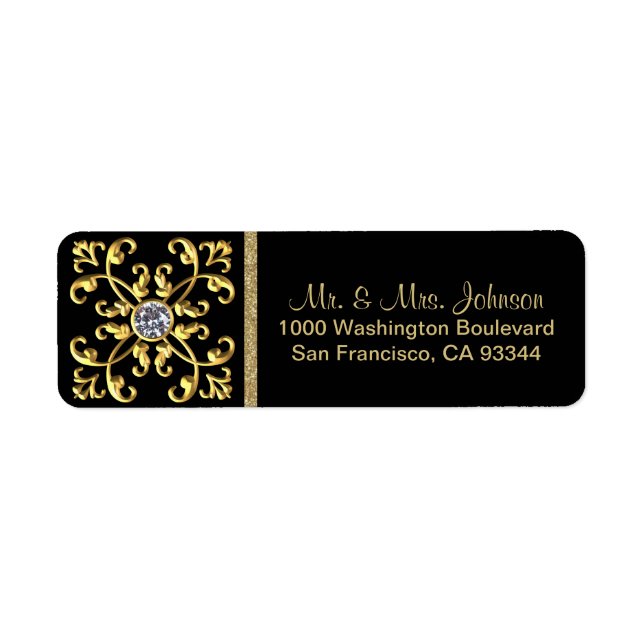 Returadressen Faux Guld Diamond Black Kuvert Returadress Etikett (Framsidan)