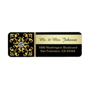 Returadressen Faux Guld Diamond Black Kuvert Returadress Etikett
