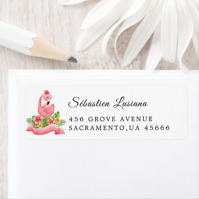 Returadressen Flamingo Baby Shower Returadress Etikett (Insitu)