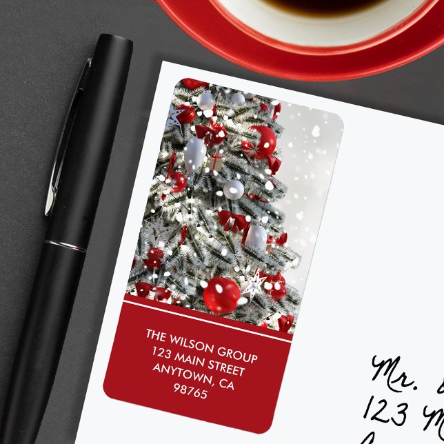Returadressen Flockad Julgran Adressetikett (Skapare uppladdad)