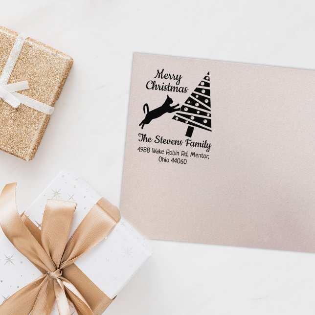 Returadressen för familjen Funny Cat God jul Stämpel (Skapare uppladdad)