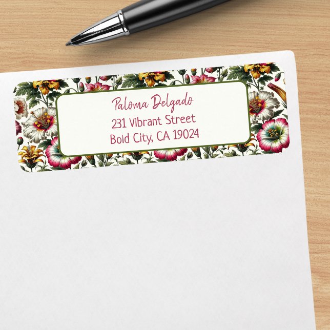 Returadressen för stora botaniska tropiska blommor returadress etikett (Add a touch of art to your mail with these vibrant floral address labels. Customizable and unique!)