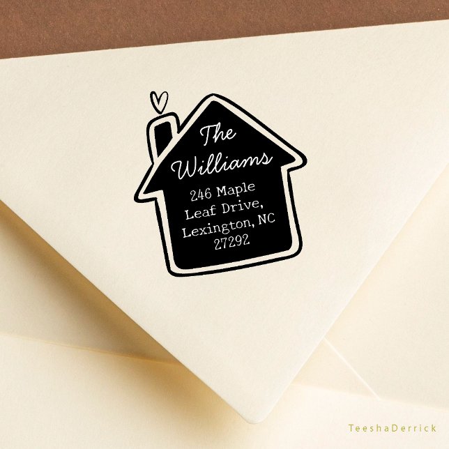 Returadressen för vårt meddelande om det nya dator stämpel (Our New House Announcement Cute Cottage Little Heart or Wedding RSVP Return Address Rubber Stamp)