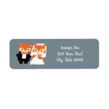 Returadressen Fox Cute Grått Bröllop personalize