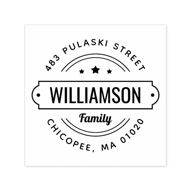 Returadressen Frimärke i Namn-familjen Självfärgande Stämpel (Design)