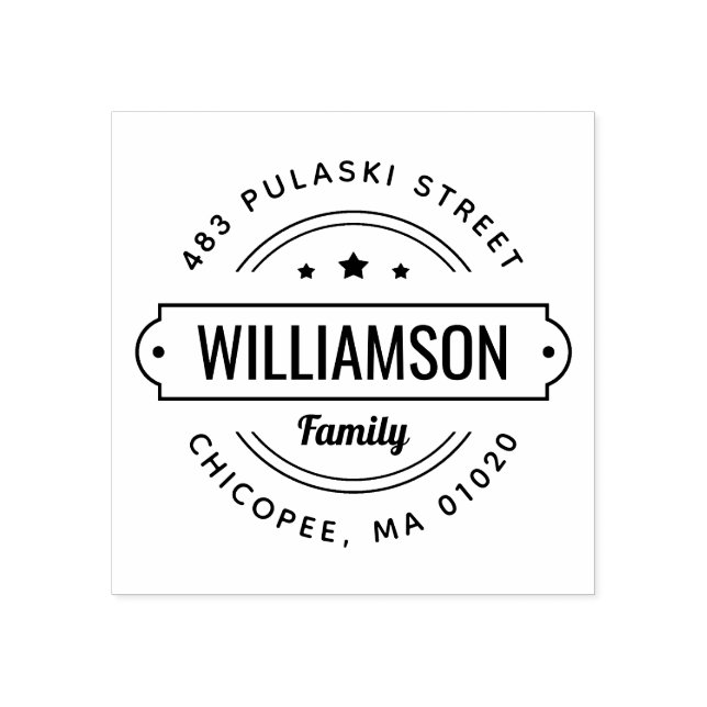 Returadressen Frimärke i Namn-familjen Stämpel (Tryck)