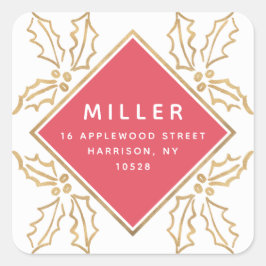 Returadressen Geo Hand plockade Guld Hollies Helgd Fyrkantigt Klistermärke