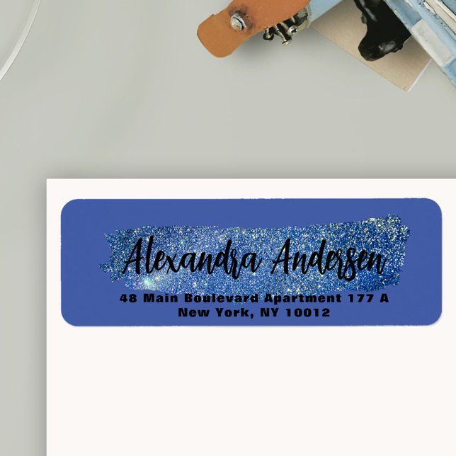 Returadressen glitter Blue Sparkly Brushstroke Returadress Etikett (Skapare uppladdad)