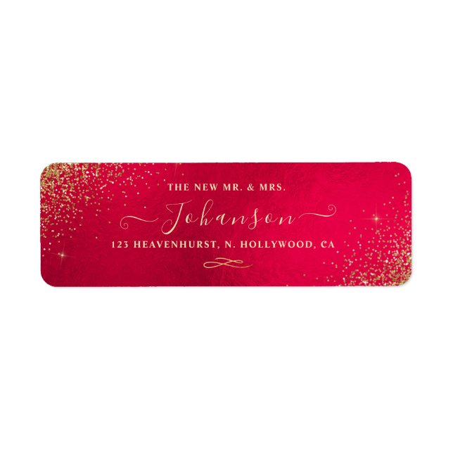 Returadressen Glitter vid jul Red+Faux Guld Returadress Etikett (Framsidan)